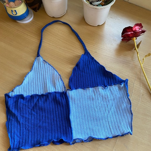 SHEIN EZwear Lettuce Trim Colorblock Halter Top Size -medium - Picture 3 of 5